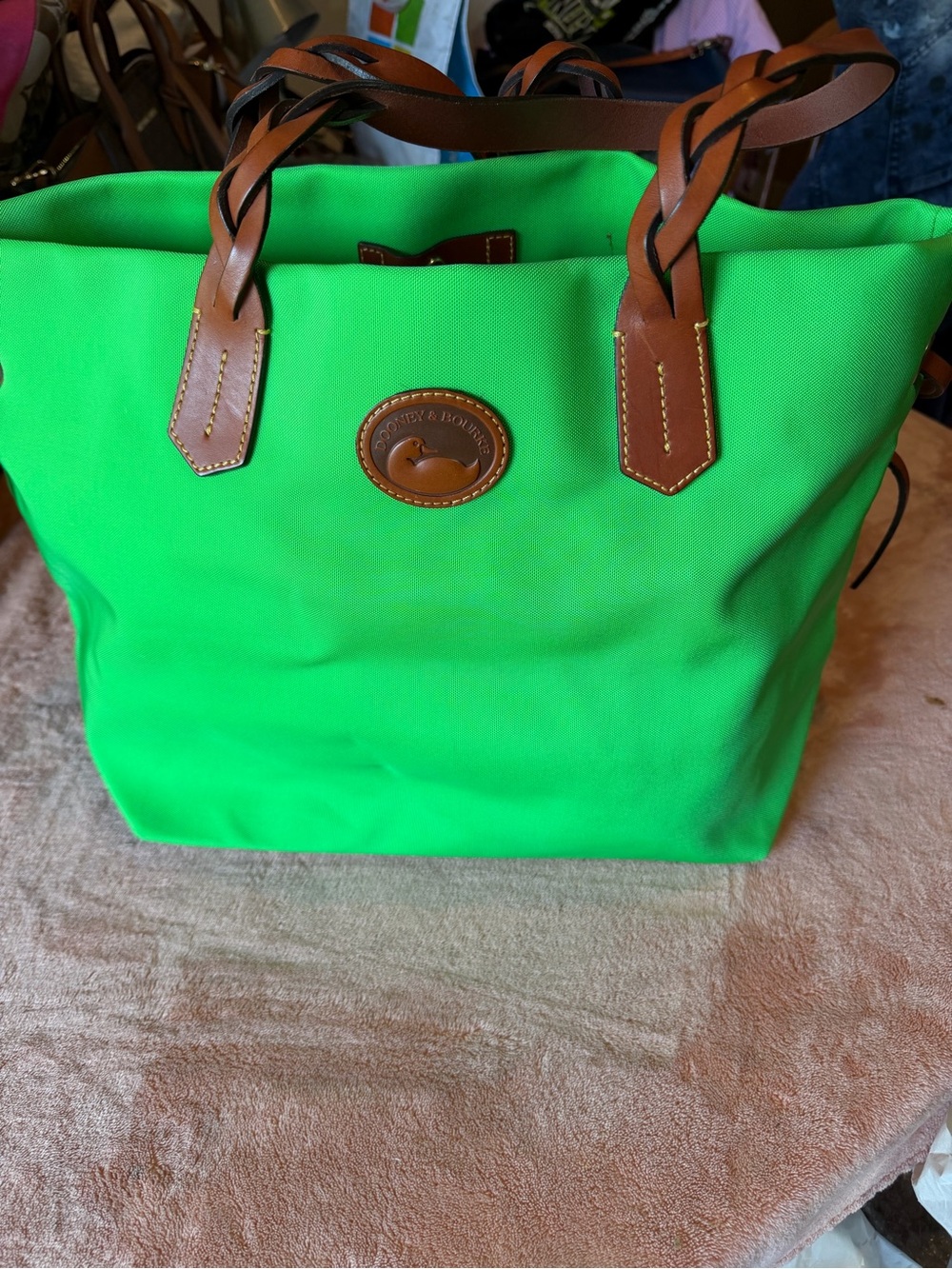 Dooney & Bourke Green Tote with Brown Leather Handles - Picture 3 of 9